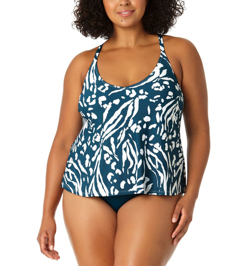 Plus Size Printed Crisscross Tankini Top